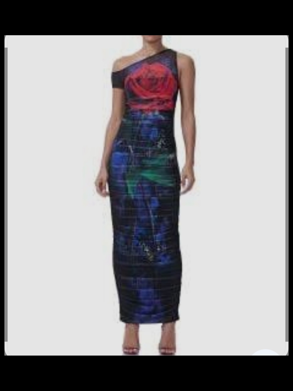AFRM One-Shoulder Column Dress in Black, Red and Blue
